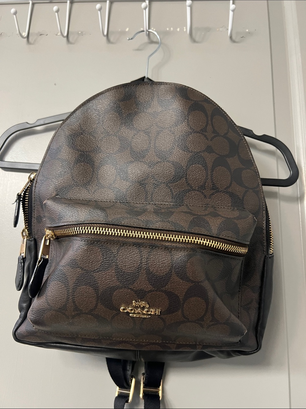Coach Brown Signature Canvas Backpack with Gold Hardware